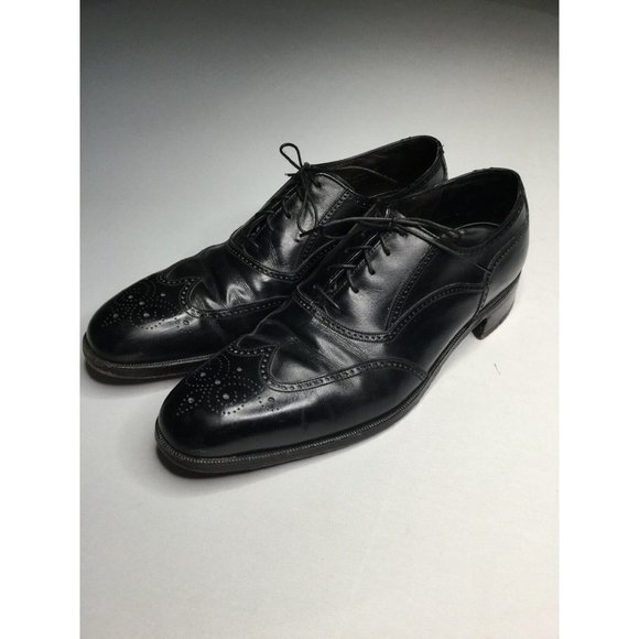 FLORSHEIM ROYAL IMPERIAL WING TIPS ALL LEATHER 12 A BLACK OXFORD MADE USA main image 11